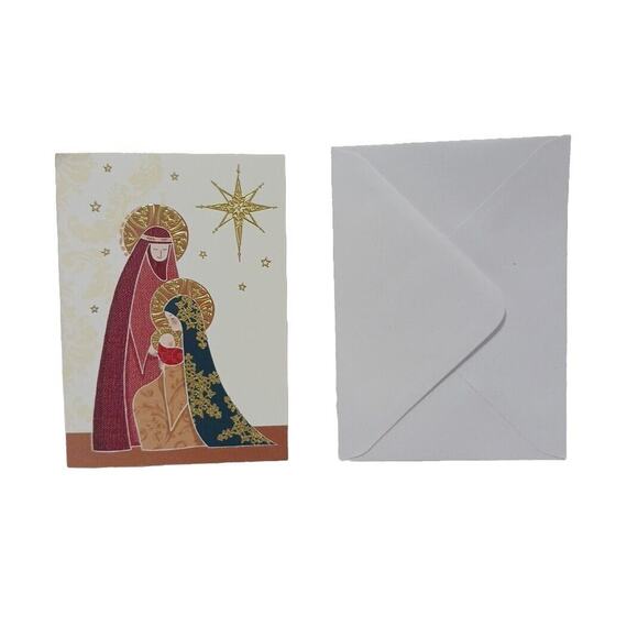 Fancy Box 16 Christmas CARDS GOLD LEAF Baby JESUS Mary Joseph Star Religious - Picture 6 of 16